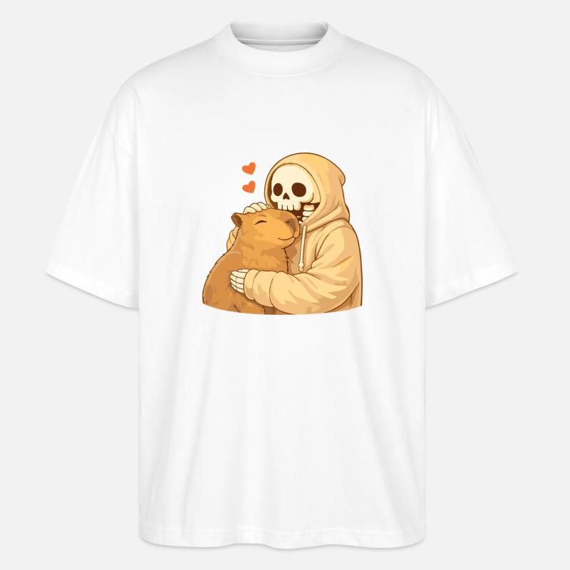 Squelette Douillet avec Capybara – Sécurité - T-shirt bio Blaster 2.0 coupe oversize Stanley/Stella Unisexe - blanc