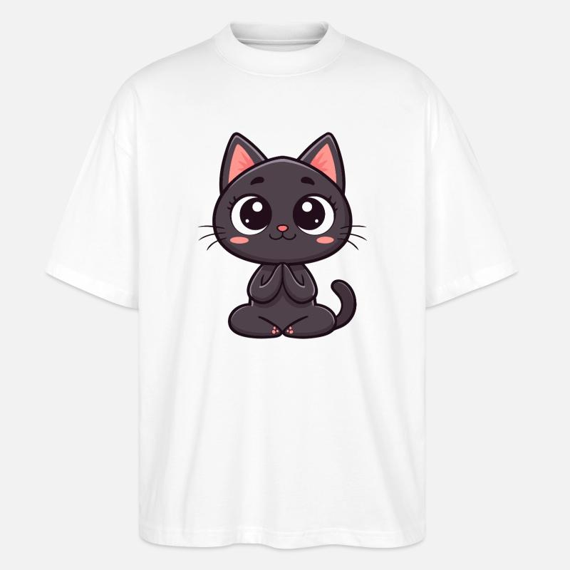 Süße schwarze Katze betet - Stanley/Stella Oversized Unisex Bio T-Shirt Blaster 2.0 - Weiß