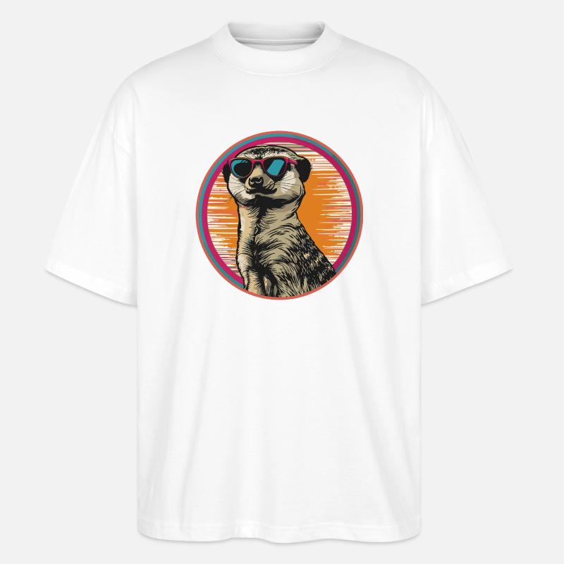 Erdmännchen mit Retro-Sonnenbrille - Stanley/Stella Oversized Unisex Bio T-Shirt Blaster 2.0 - Weiß