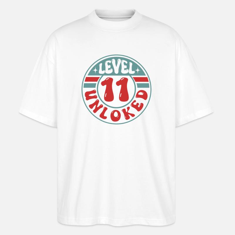 Niveau 11 Débloqué – Conception d’anniversaire joueur - T-shirt bio Blaster 2.0 coupe oversize Stanley/Stella Unisexe - blanc