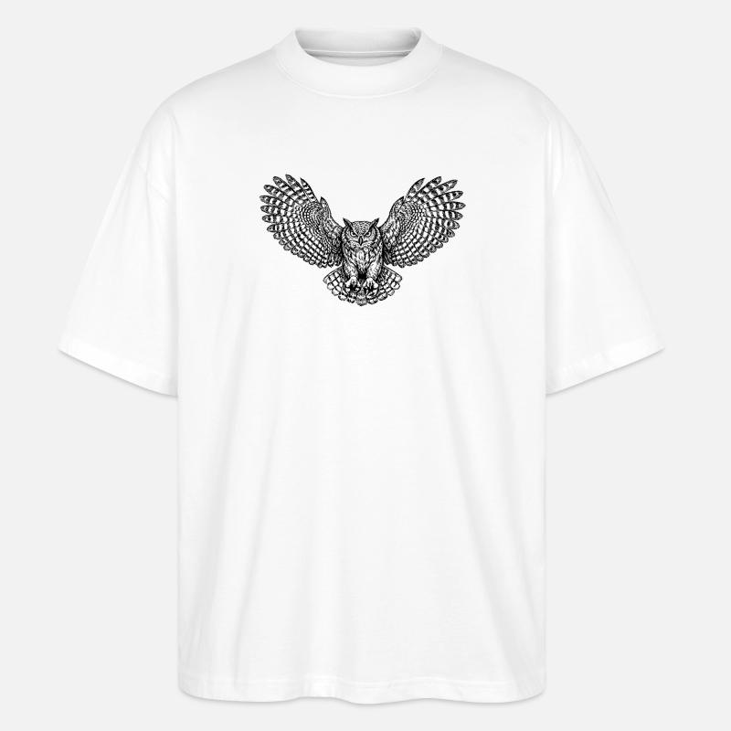 Eule mit kunstvollen Flügeln - Stanley/Stella Oversized Unisex Bio T-Shirt Blaster 2.0 - Weiß