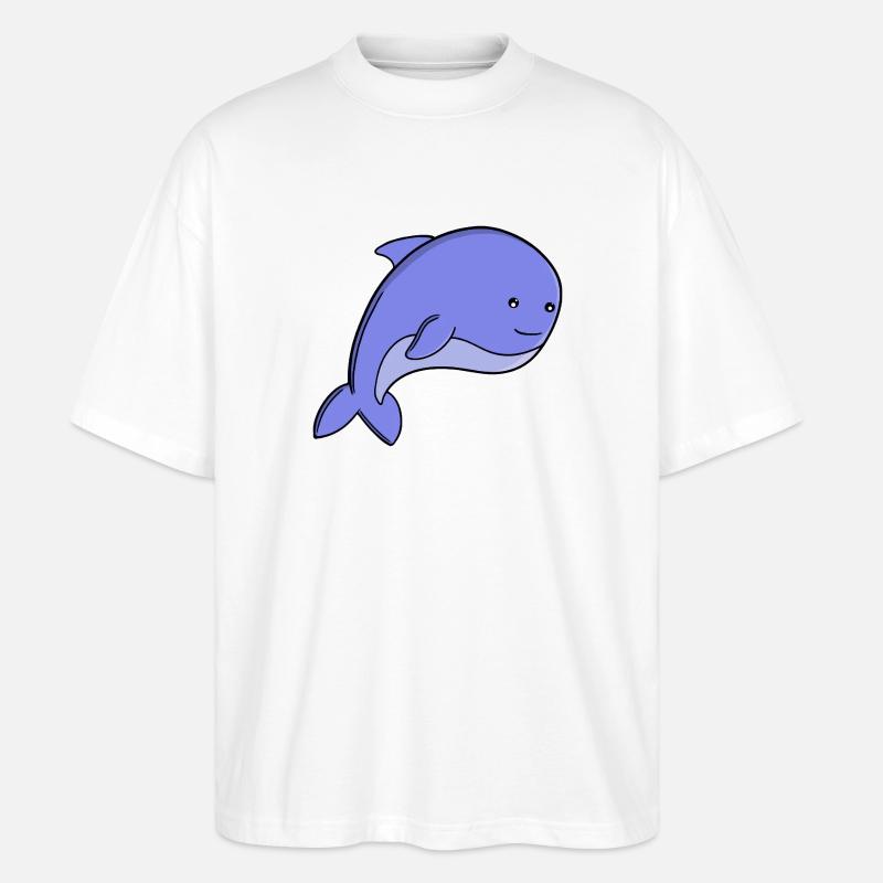 Süßer blauer Fisch-Kawaii-Delfin- oder Schweinswal-Cartoon - Stanley/Stella Oversized Unisex Bio T-Shirt Blaster 2.0 - Weiß