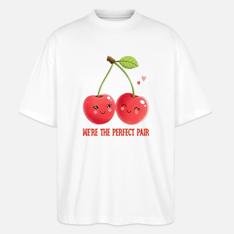 Kirschen-Duo: Ein perfektes Paar Liebe - Stanley/Stella Oversized Unisex Bio T-Shirt Blaster 2.0 - Weiß