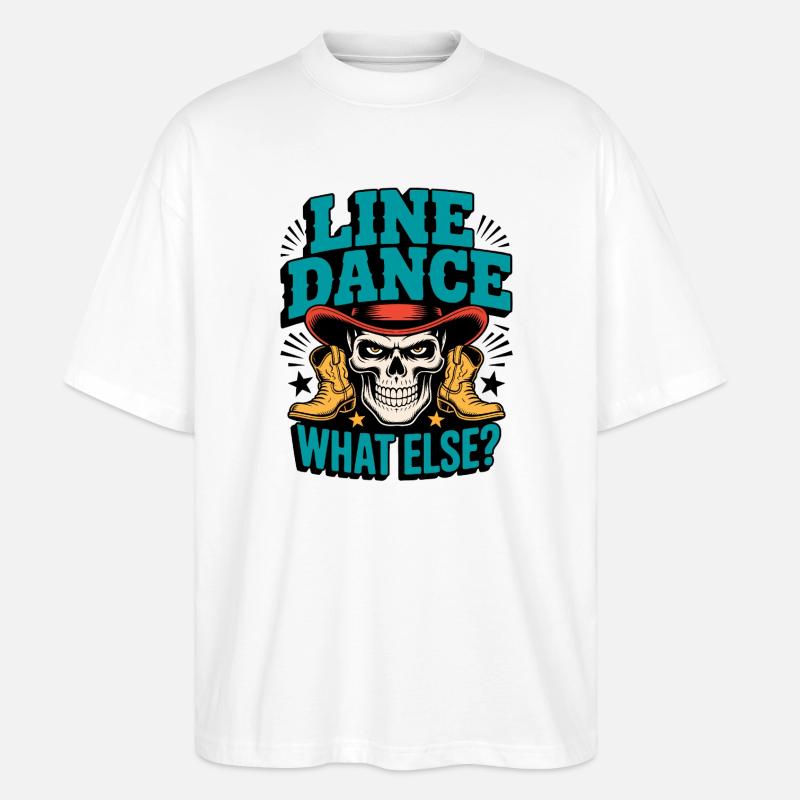 Line Dance Skull with Boots - Stanley/Stella Oversized Unisex Organic T-shirt Blaster 2.0 - white