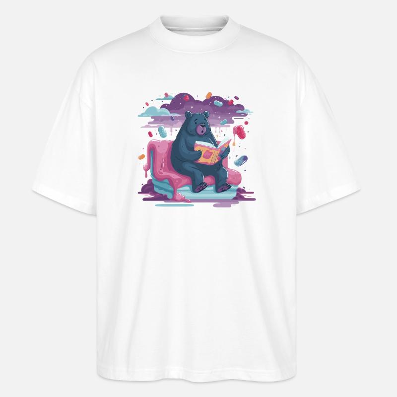 Ours Lecteur dans Candy Dream - T-shirt bio Blaster 2.0 coupe oversize Stanley/Stella Unisexe - blanc