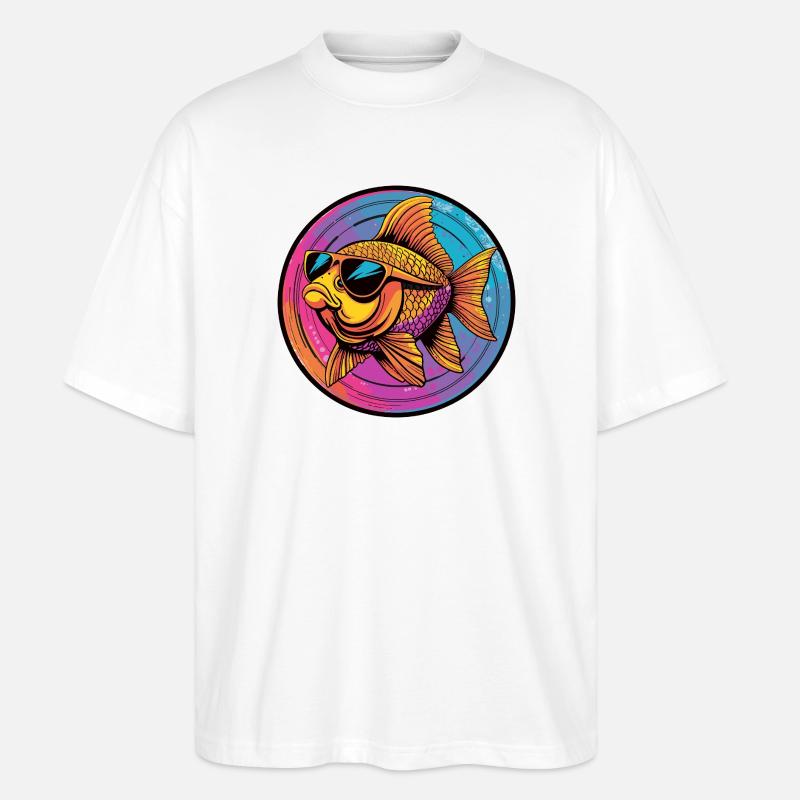 Goldfisch mit Sonnenbrille - Stanley/Stella Oversized Unisex Bio T-Shirt Blaster 2.0 - Weiß