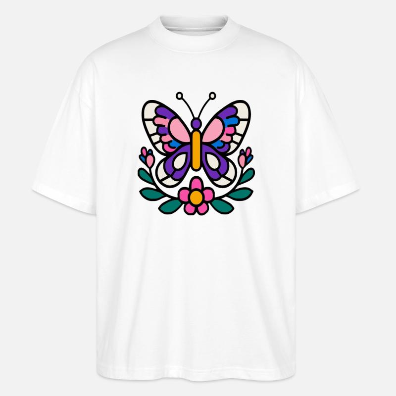 Schmetterling mit Blumen - Stanley/Stella Oversized Unisex Bio T-Shirt Blaster 2.0 - Weiß