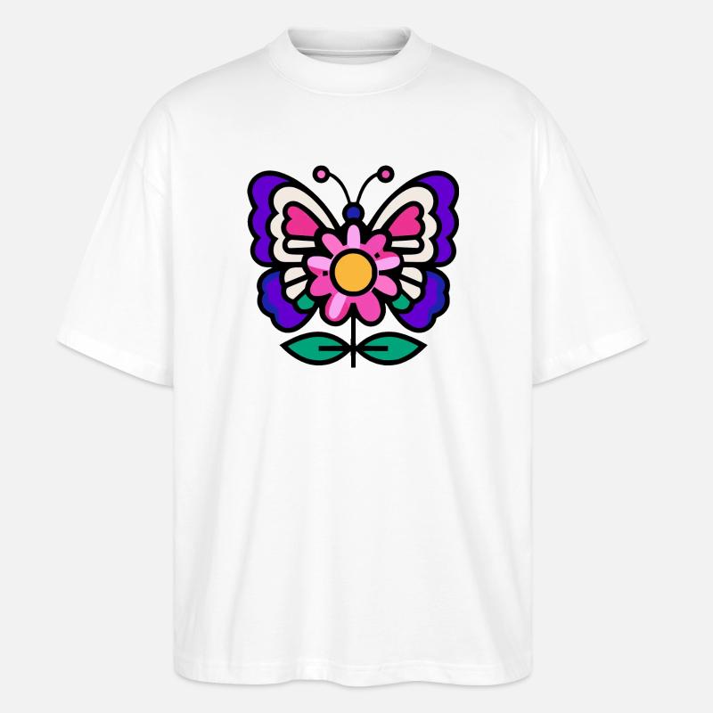 Papillon sur fleur - T-shirt bio Blaster 2.0 coupe oversize Stanley/Stella Unisexe - blanc
