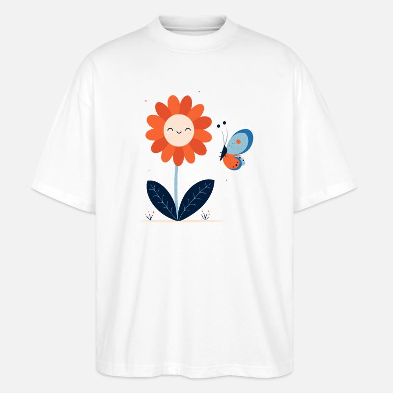 lachende Blume mit Schmetterling - Stanley/Stella Oversized Unisex Bio T-Shirt Blaster 2.0 - Weiß