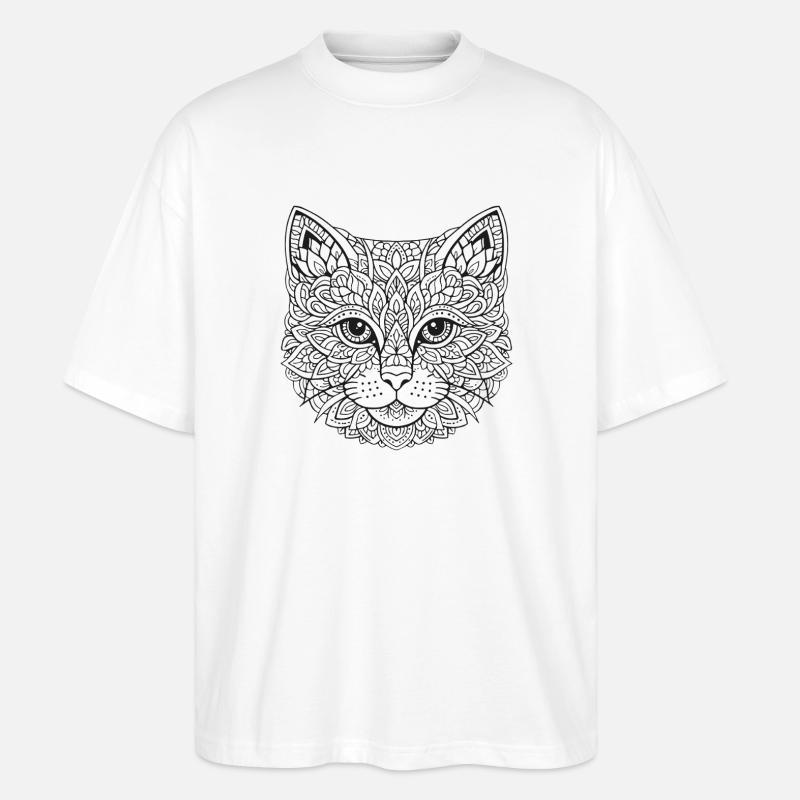 Visage de chat de Mandala - T-shirt bio Blaster 2.0 coupe oversize Stanley/Stella Unisexe - blanc