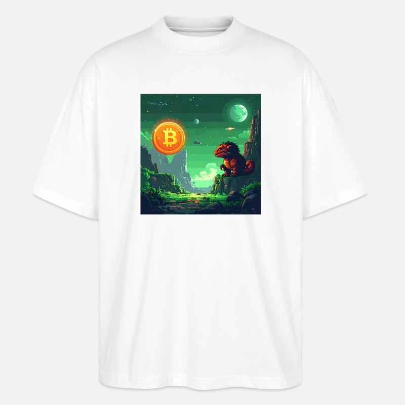 Odyssée Bitcoin dans l’espace - T-shirt bio Blaster 2.0 coupe oversize Stanley/Stella Unisexe - blanc