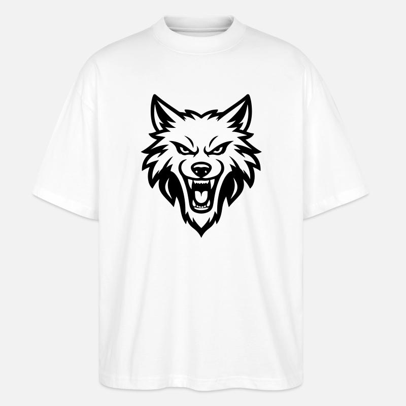Wolf Kopf - Stanley/Stella Oversized Unisex Bio T-Shirt Blaster 2.0 - Weiß