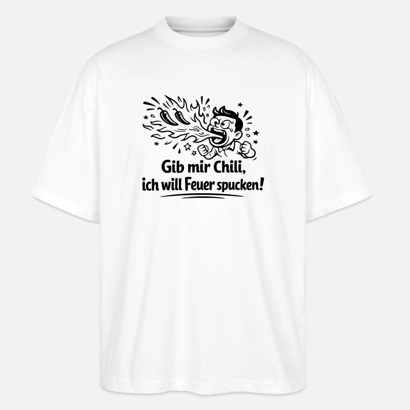 Cracher du feu Mangeant du chili - T-shirt bio Blaster 2.0 coupe oversize Stanley/Stella Unisexe - blanc