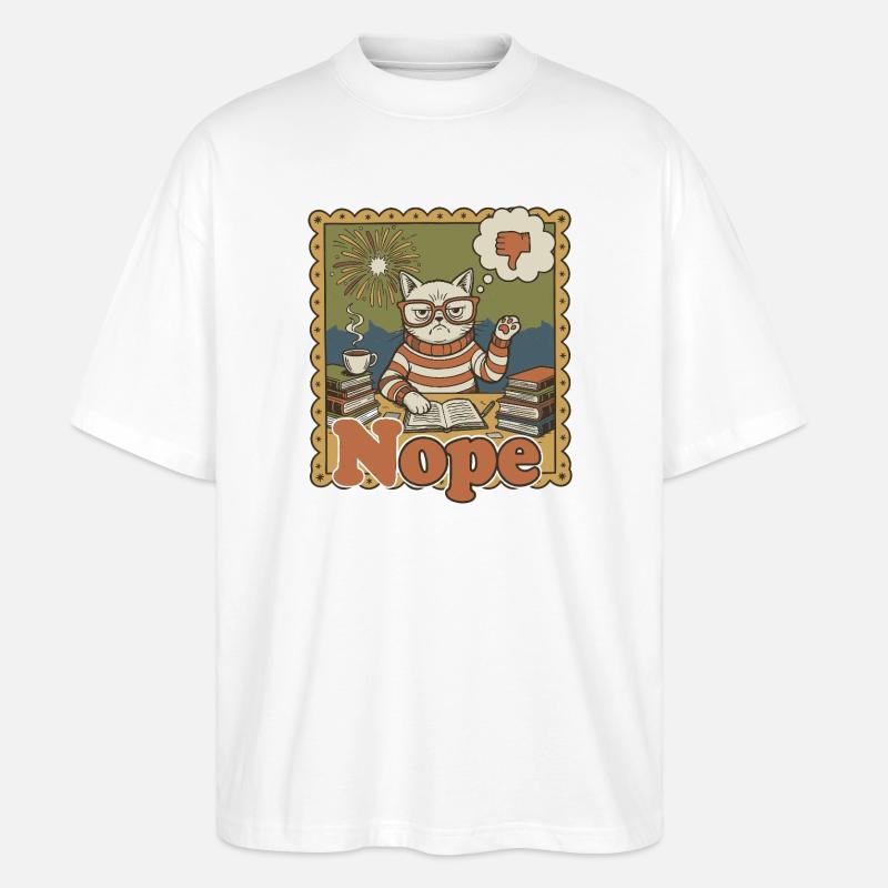 Nein Katze: Retro Nerd Schreibtischkunst - Stanley/Stella Oversized Unisex Bio T-Shirt Blaster 2.0 - Weiß
