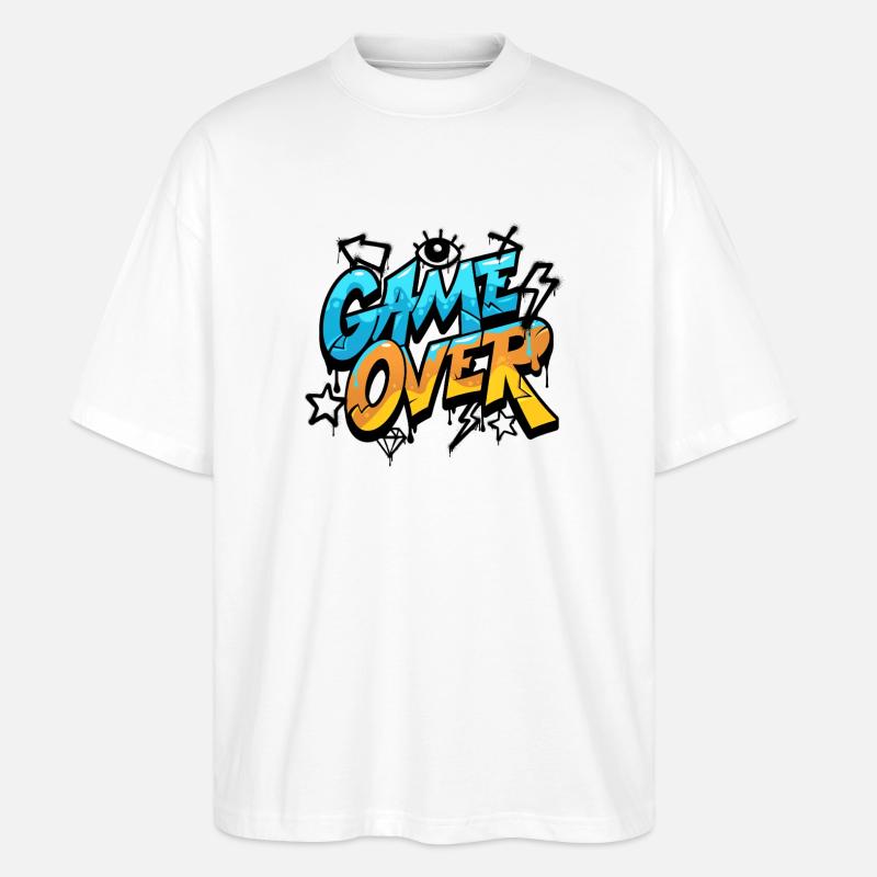 Game Over Graffiti Néon - T-shirt bio Blaster 2.0 coupe oversize Stanley/Stella Unisexe - blanc