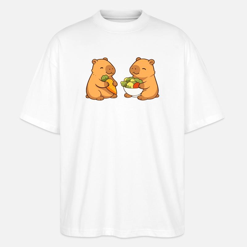 Capybara couple with vegetables – relaxed & cute - Stanley/Stella Oversized Unisex Organic T-shirt Blaster 2.0 - white