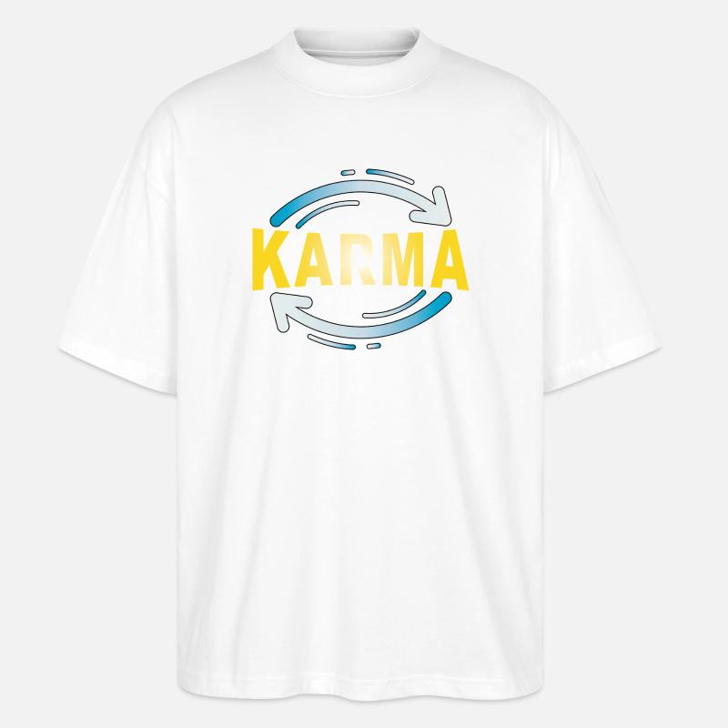 Karma - Minimalistisches Statement Design - Stanley/Stella Oversized Unisex Bio T-Shirt Blaster 2.0 - Weiß