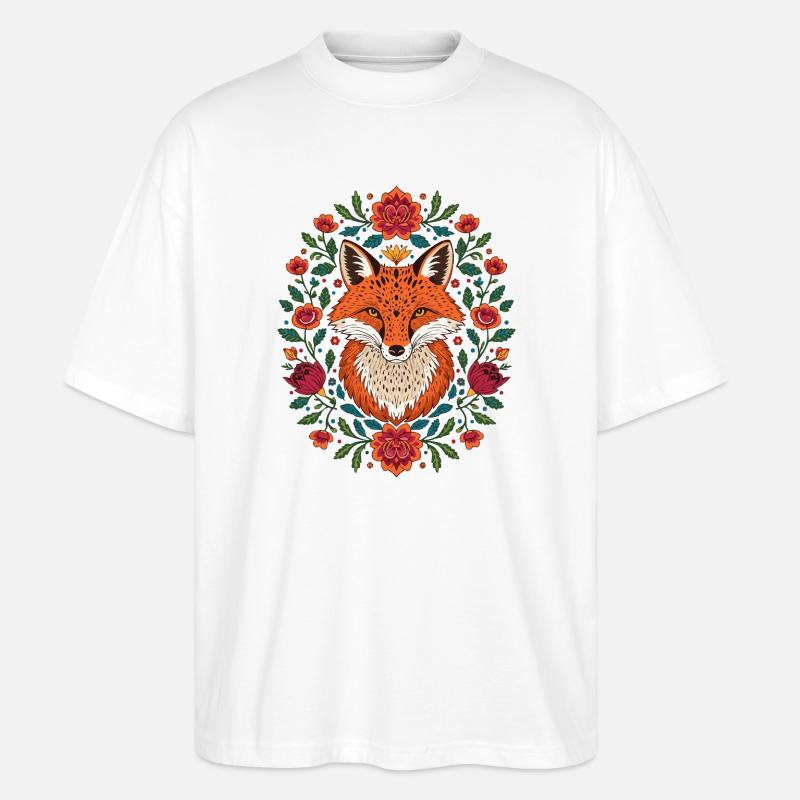 Fuchs im Blütenkranz Farbexplosion - Stanley/Stella Oversized Unisex Bio T-Shirt Blaster 2.0 - Weiß