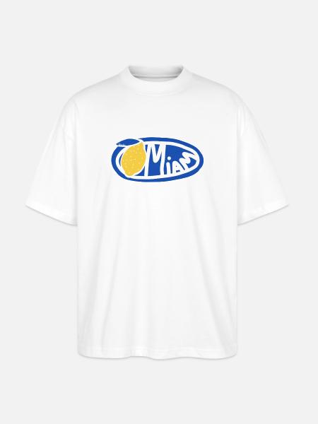 Lemon Yum Blue Retro Oval Logo - Stanley/Stella Oversized Unisex Organic T-shirt Blaster 2.0 - white
