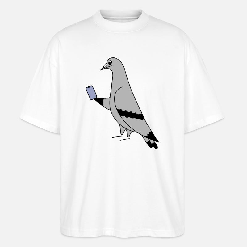 Pigeon Checking Phone – Minimal Illustration - Stanley/Stella Oversized Unisex Bio T-Shirt Blaster 2.0 - Weiß