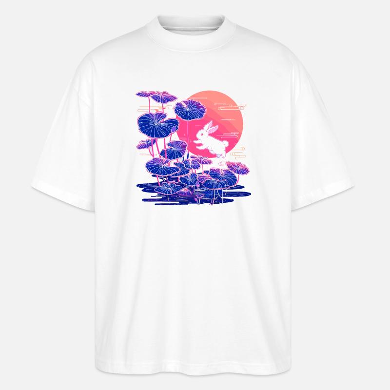 Neonhasen-Lotuswald im Abendlicht - Stanley/Stella Oversized Unisex Bio T-Shirt Blaster 2.0 - Weiß