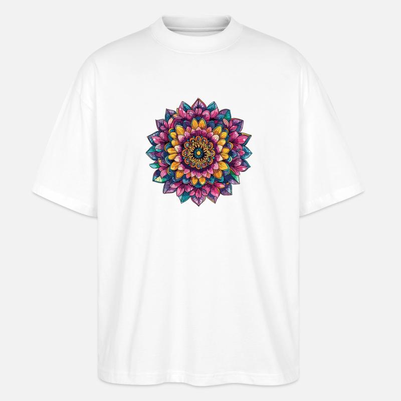 Lebendige Mandala Blütenpracht - Stanley/Stella Oversized Unisex Bio T-Shirt Blaster 2.0 - Weiß