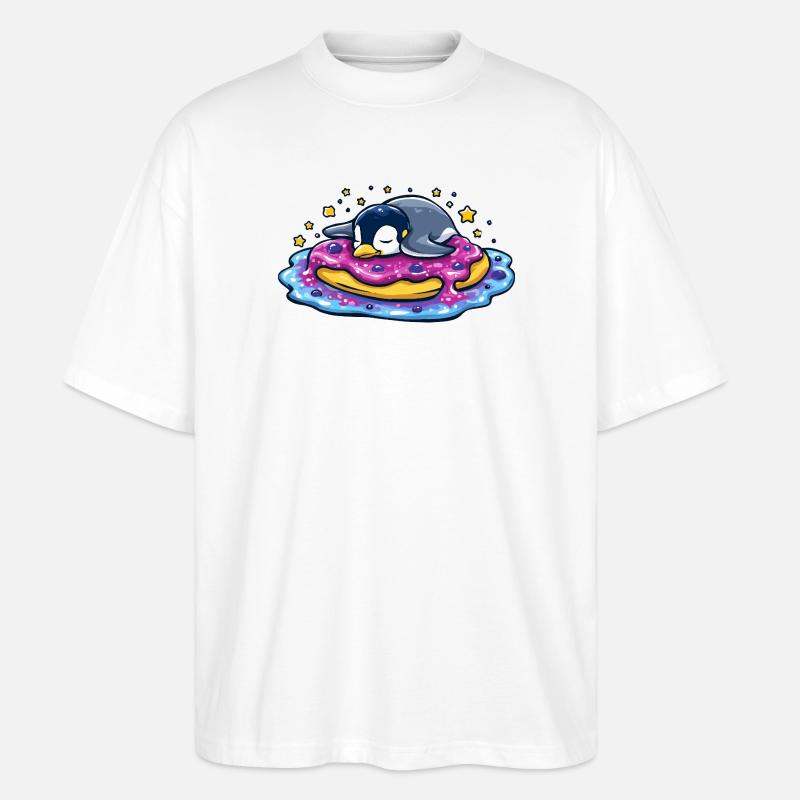 Schlafender Pinguin auf Donut - Stanley/Stella Oversized Unisex Bio T-Shirt Blaster 2.0 - Weiß