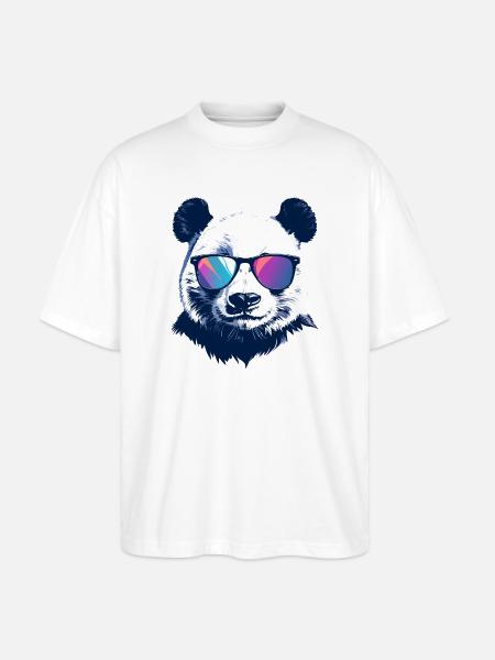 Cool Panda med neonsolglasögon Porträttmotiv - Ekologisk Oversized T-shirt Unisex Stanley/Stella Blaster 2.0 - vit