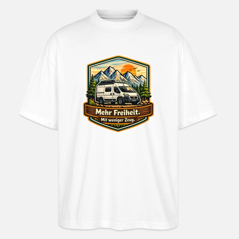 Camping—Plus de liberté—avec moins de choses—camper - T-shirt bio Blaster 2.0 coupe oversize Stanley/Stella Unisexe - blanc