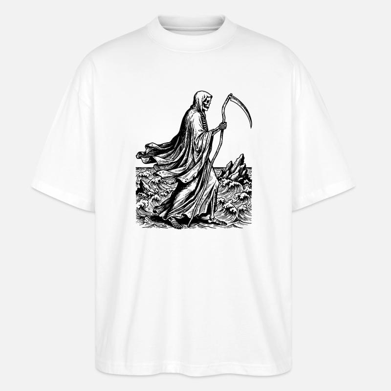 Sensenmann mit Sense am Meer - Stanley/Stella Oversized Unisex Bio T-Shirt Blaster 2.0 - Weiß