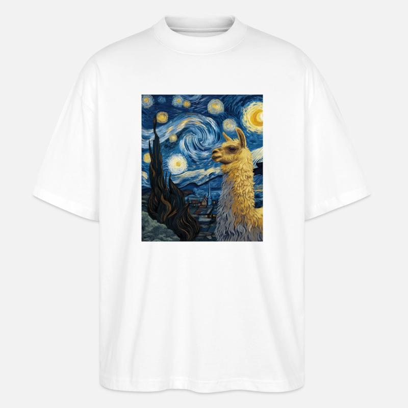 Lama Van Gogh Starry Night - Stanley/Stella Oversized Unisex Bio T-Shirt Blaster 2.0 - Weiß