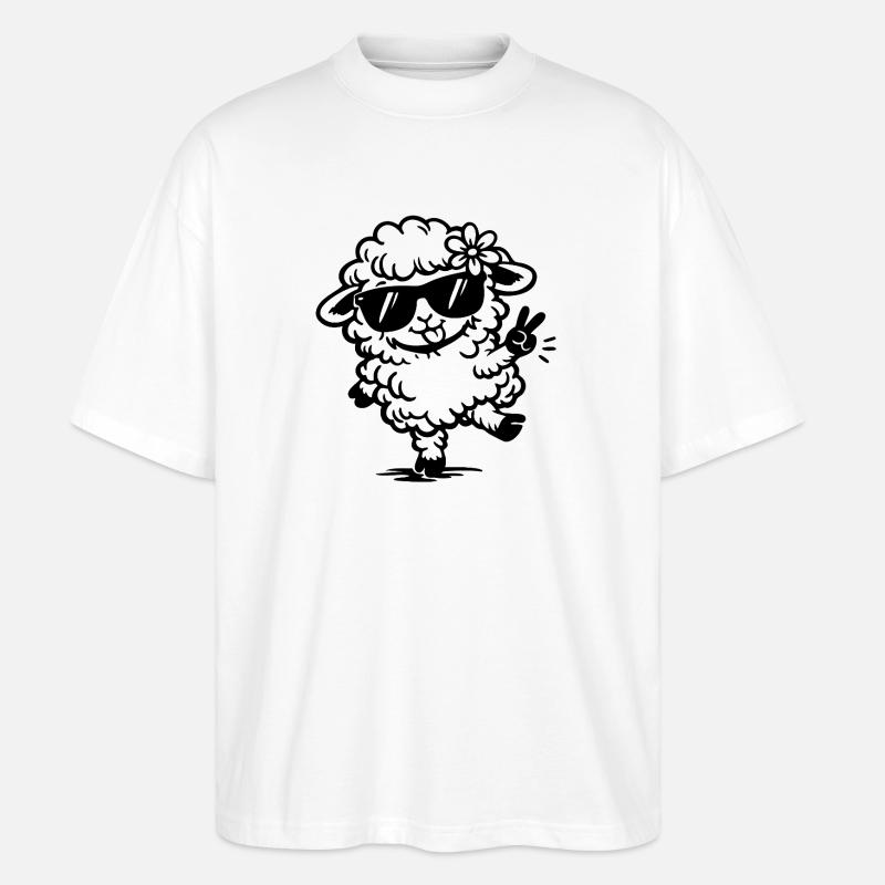 Dancing Sheep with Sunglasses Doodle - Stanley/Stella Oversized Unisex Organic T-shirt Blaster 2.0 - white