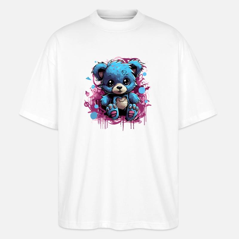 Blue Cuddly Bear Graffiti Pop - Stanley/Stella Oversized Unisex Organic T-shirt Blaster 2.0 - white
