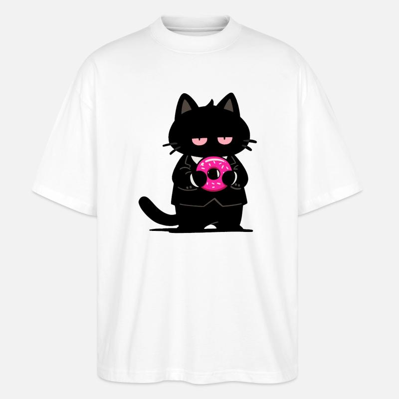 Chat noir avec un donut rose - T-shirt bio Blaster 2.0 coupe oversize Stanley/Stella Unisexe - blanc