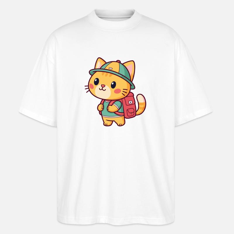 Explorer cat with backpack - Stanley/Stella Oversized Unisex Organic T-shirt Blaster 2.0 - white