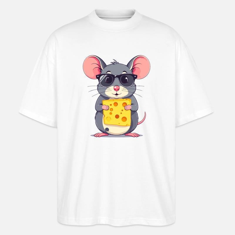 coole Käse Maus mit Sonnenbrille - Stanley/Stella Oversized Unisex Bio T-Shirt Blaster 2.0 - Weiß
