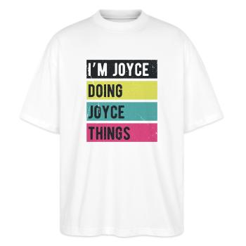Je suis Joyce qui fait des choses de Joyce Couleurs rétro - T-shirt bio Blaster 2.0 coupe oversize Stanley/Stella Unisexe - blanc - Devant - Alina (178cm) & Michal (187cm)
