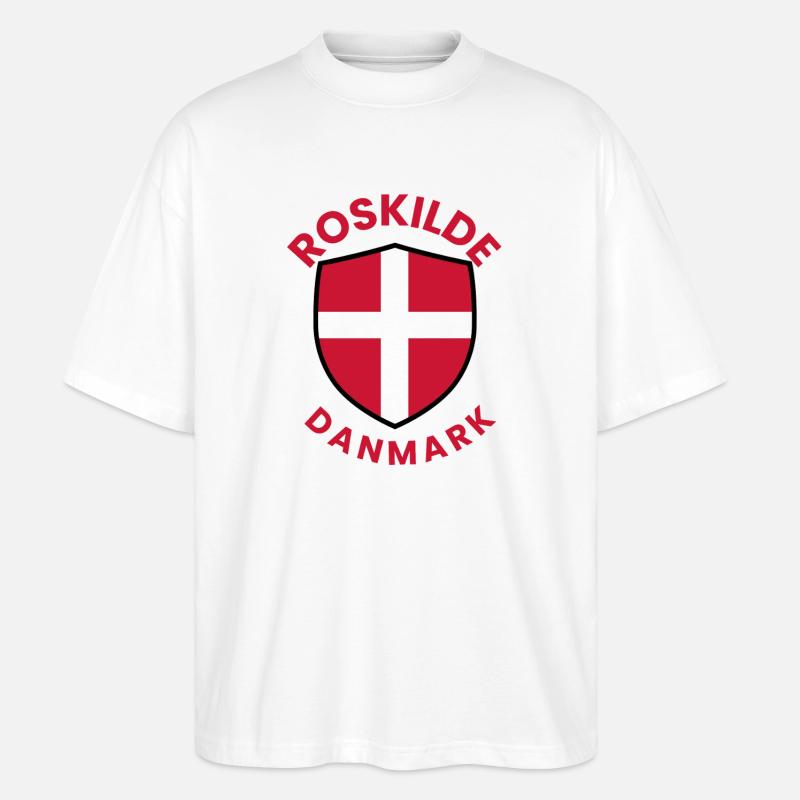 Roskilde Denmark Shield - Stanley/Stella Oversized Unisex Organic T-shirt Blaster 2.0 - white