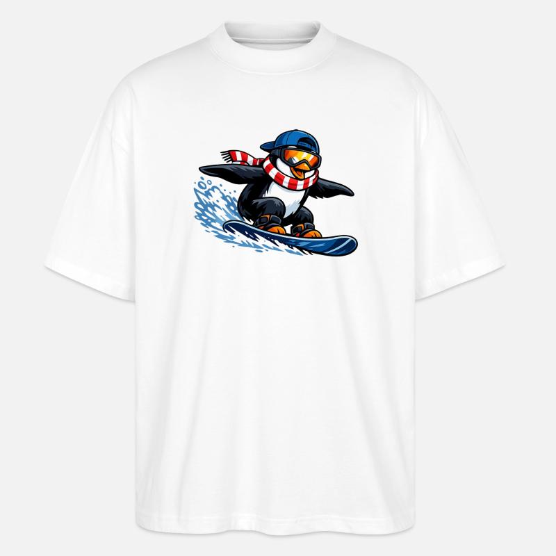 Pinguin Boarder Wintersport - Stanley/Stella Oversized Unisex Bio T-Shirt Blaster 2.0 - Weiß