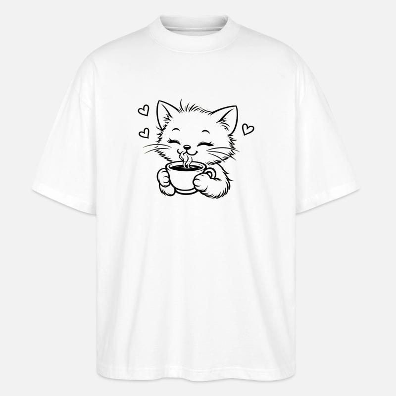 Kitten drinks coffee cuddle magic - Stanley/Stella Oversized Unisex Organic T-shirt Blaster 2.0 - white