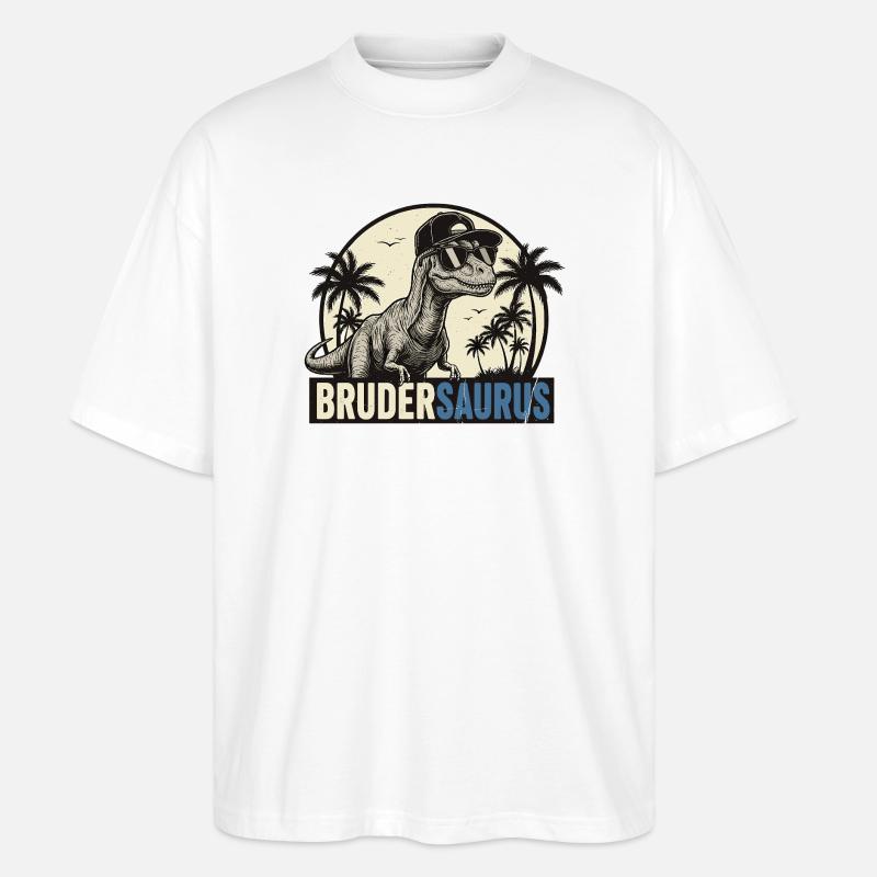 Brudersaurus – Cooler Dino Bruder Retro Style - Stanley/Stella Oversized Unisex Bio T-Shirt Blaster 2.0 - Weiß