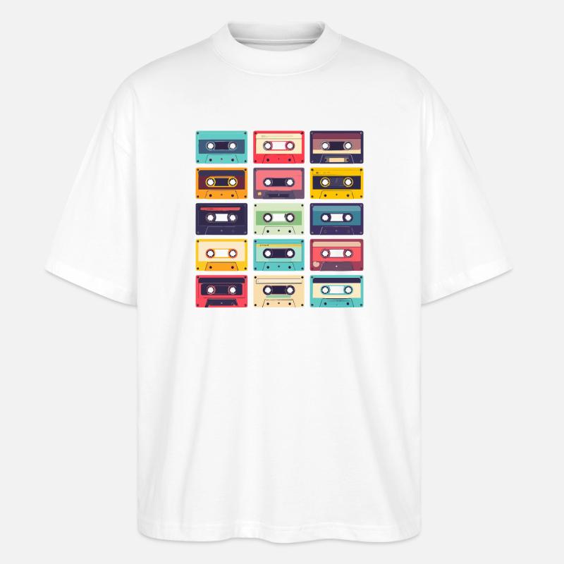 Cassettes Pop Art Pattern - Stanley/Stella Oversized Unisex Organic T-shirt Blaster 2.0 - white