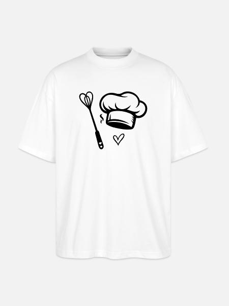 Chef's Hat & Heart Whisk - Cooking with Love - Stanley/Stella Oversized Unisex Organic T-shirt Blaster 2.0 - white