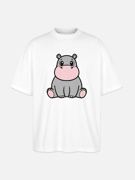 Bébé hippopotame mignon assis à Kawaii - T-shirt bio Blaster 2.0 coupe oversize Stanley/Stella Unisexe - blanc