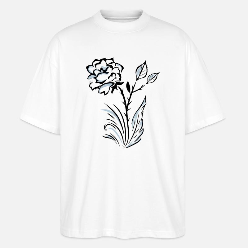 Stilisierte, umrandete Rose - Stanley/Stella Oversized Unisex Bio T-Shirt Blaster 2.0 - Weiß