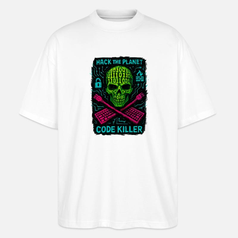 Hack the Planet Code Killer – Cybersicherheit - Stanley/Stella Oversized Unisex Bio T-Shirt Blaster 2.0 - Weiß