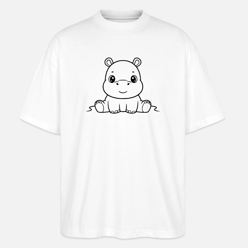 Süßes Baby Nilpferd Comic Outline - Stanley/Stella Oversized Unisex Bio T-Shirt Blaster 2.0 - Weiß