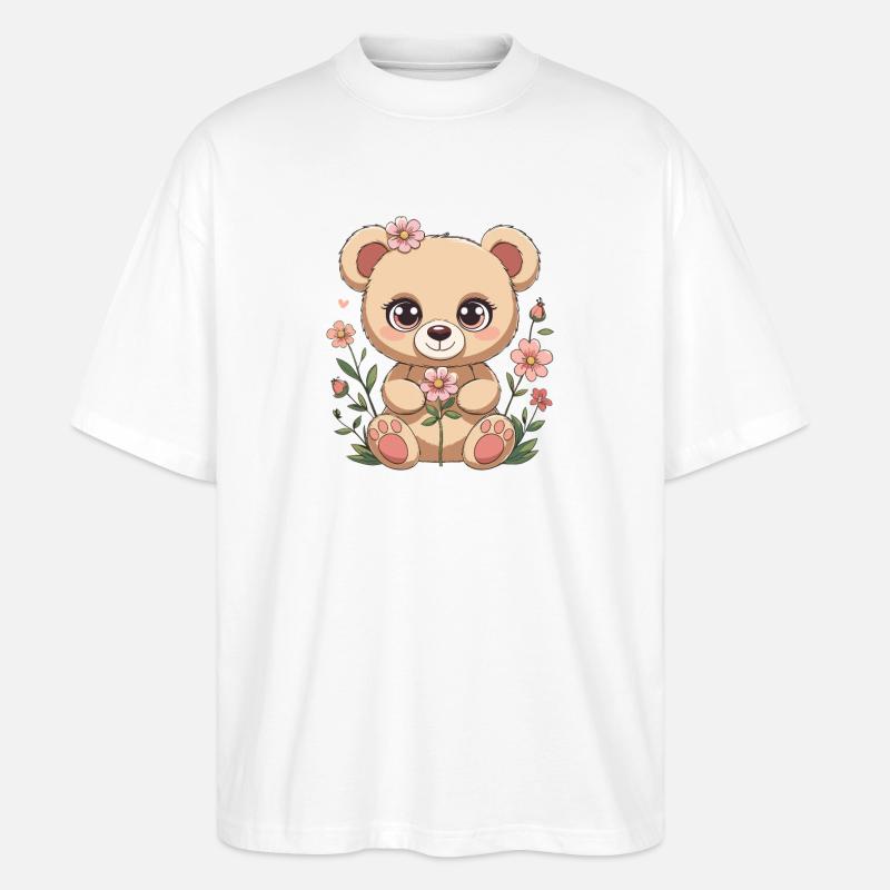 Ours en peluche avec des fleurs - T-shirt bio Blaster 2.0 coupe oversize Stanley/Stella Unisexe - blanc
