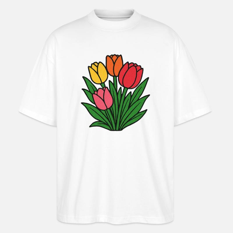 Tulip Patch Blüte - Stanley/Stella Oversized Unisex Bio T-Shirt Blaster 2.0 - Weiß