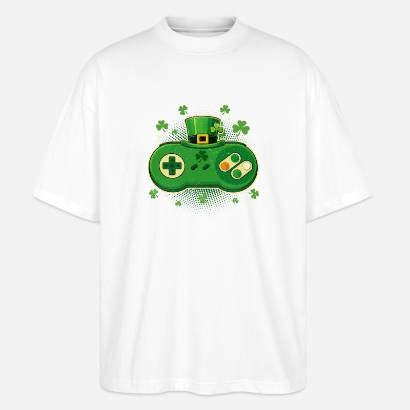 Irischer Videospiel-Controller St Pats - Stanley/Stella Oversized Unisex Bio T-Shirt Blaster 2.0 - Weiß